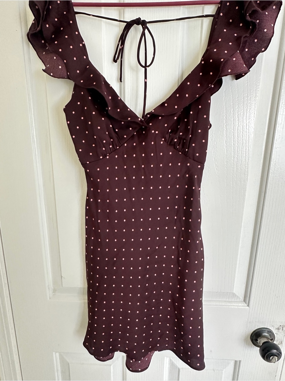 Princess Polly Wine Polka Dot Ruffle Mini Dress - Picture 3 of 5